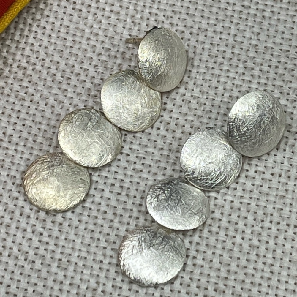 Vintage Brushed Satin Disc Sterling Silver 925 Dangle Stud Earrings - Picture 3 of 16